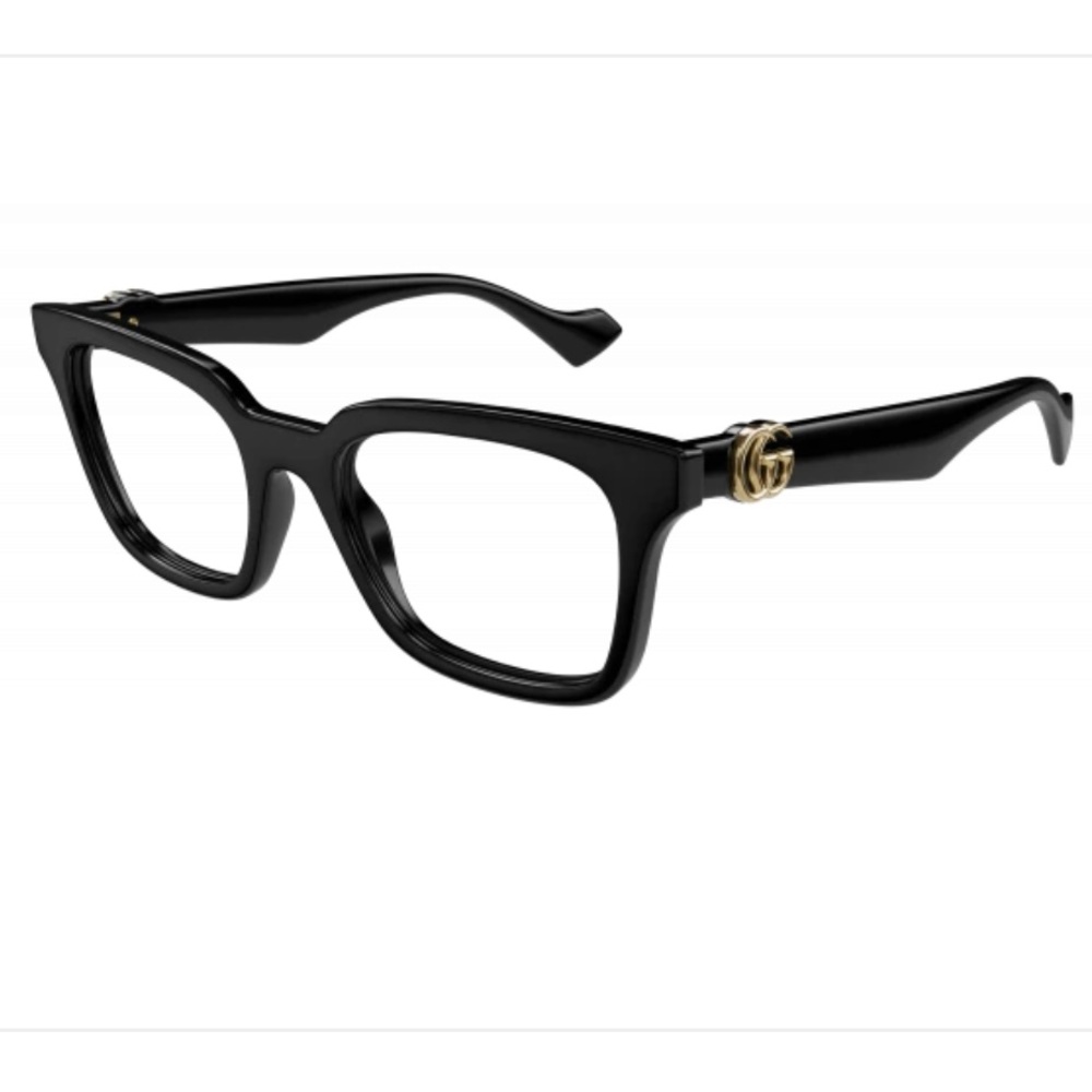 Gucci Black Square Frame Glasses with Gold GG Accent
